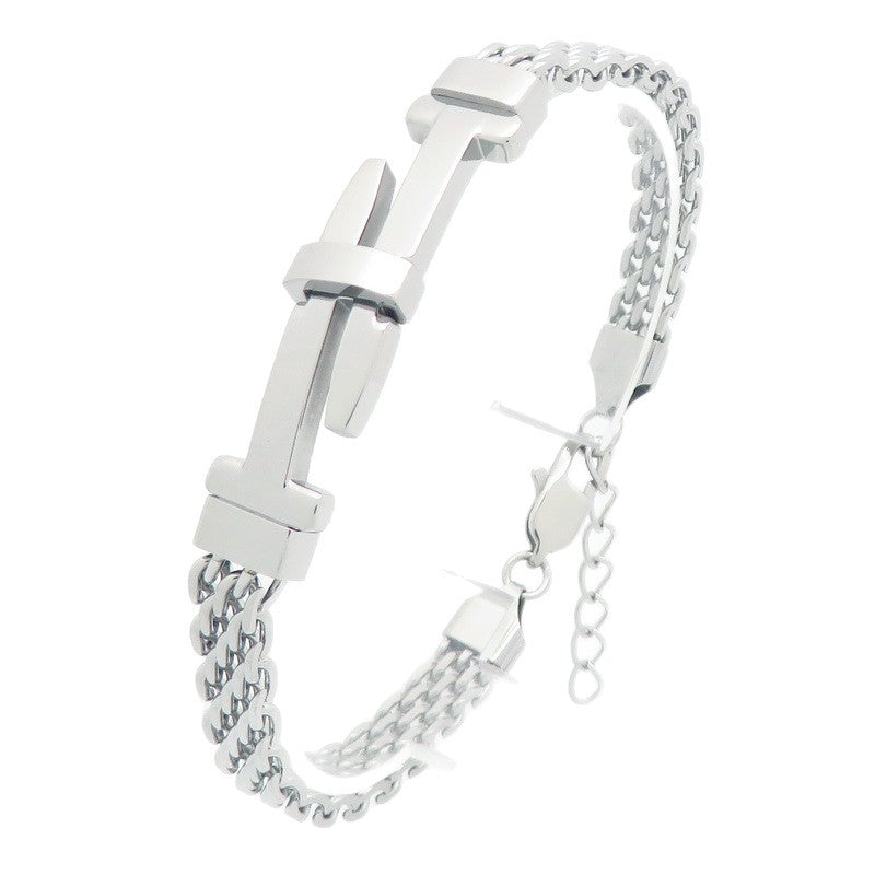Style Buckle With Extension Chain Bracelet – Cross Curved Bar Mesh Chain Stainless Steel