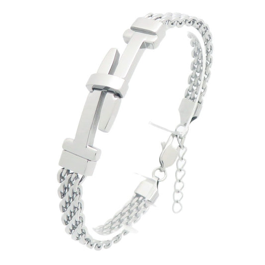 Style Buckle With Extension Chain Bracelet – Cross Curved Bar Mesh Chain Stainless Steel