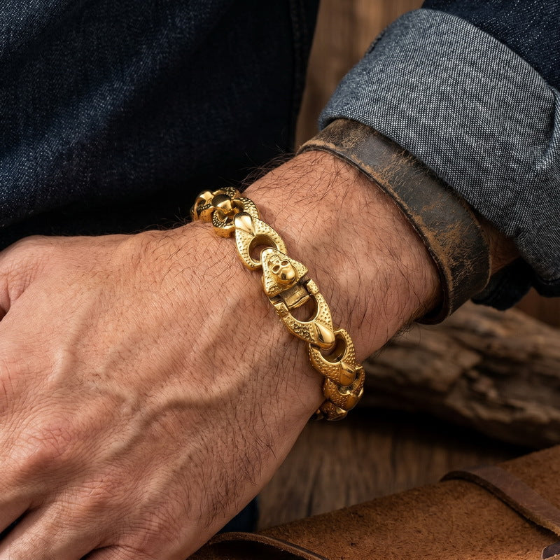 Heavy Industry Skull Buckle Bracelet – Punk Style Smear Keel Chain Stainless Steel
