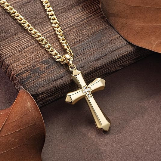Trend jewelry European and American zircon cross necklace titanium steel men's hip-hop personality stainless steel pendant
