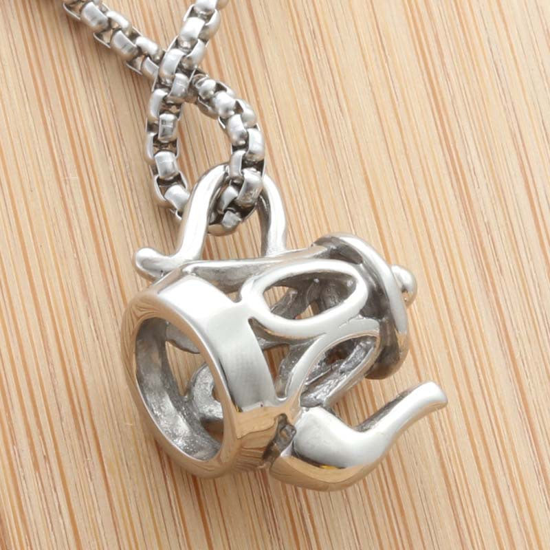 Punk Hollow Stainless Steel Teapot Pendant Necklace for Men - Retro Trendy Design by Planderful