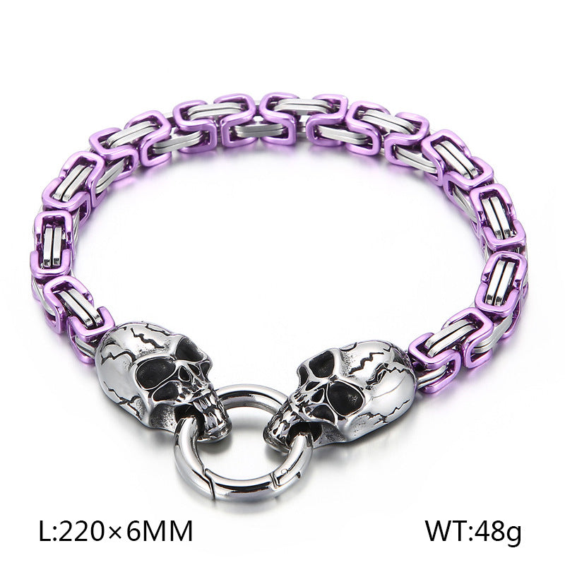 Personalized Retro Stainless Steel Skull Bracelet for Men - European and American Ghost Head Chain Jewelry