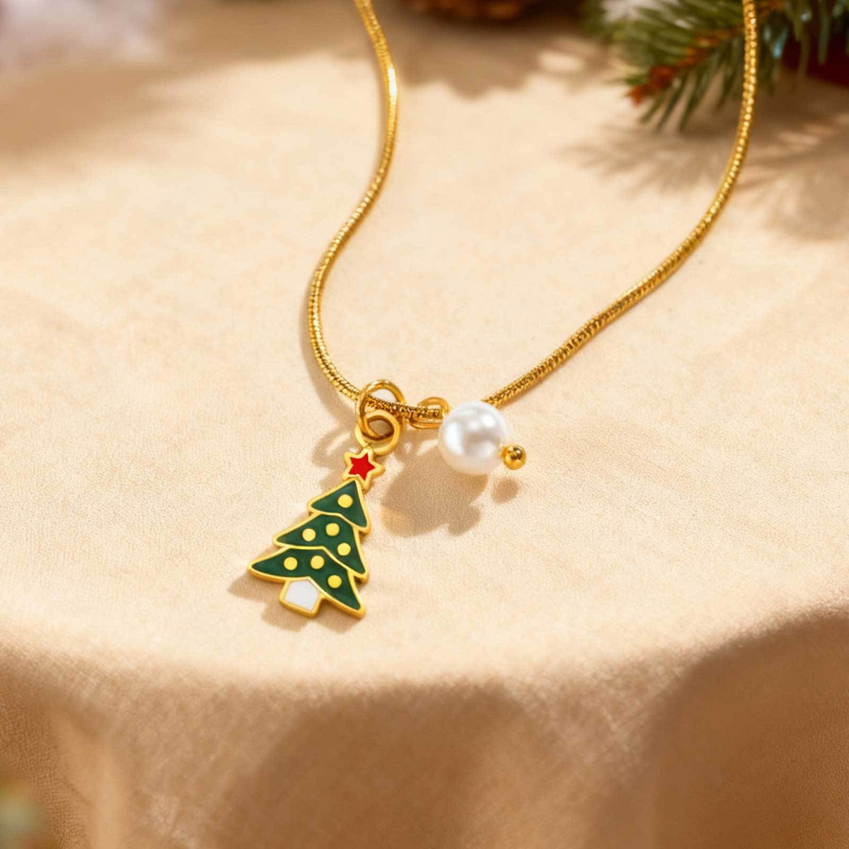 Stainless Steel Christmas Bells Santa Holiday Collection Girl Ornaments Pearl Necklace