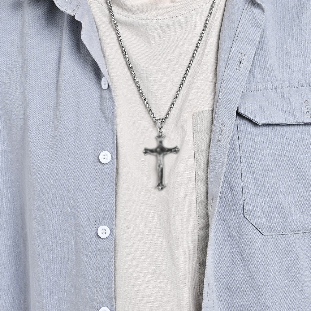 European and American Retro Titanium Steel Cross Necklace for Men