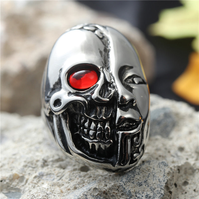 Retro Punk Titanium Steel Skull Ring for Men - Two-Sided Design