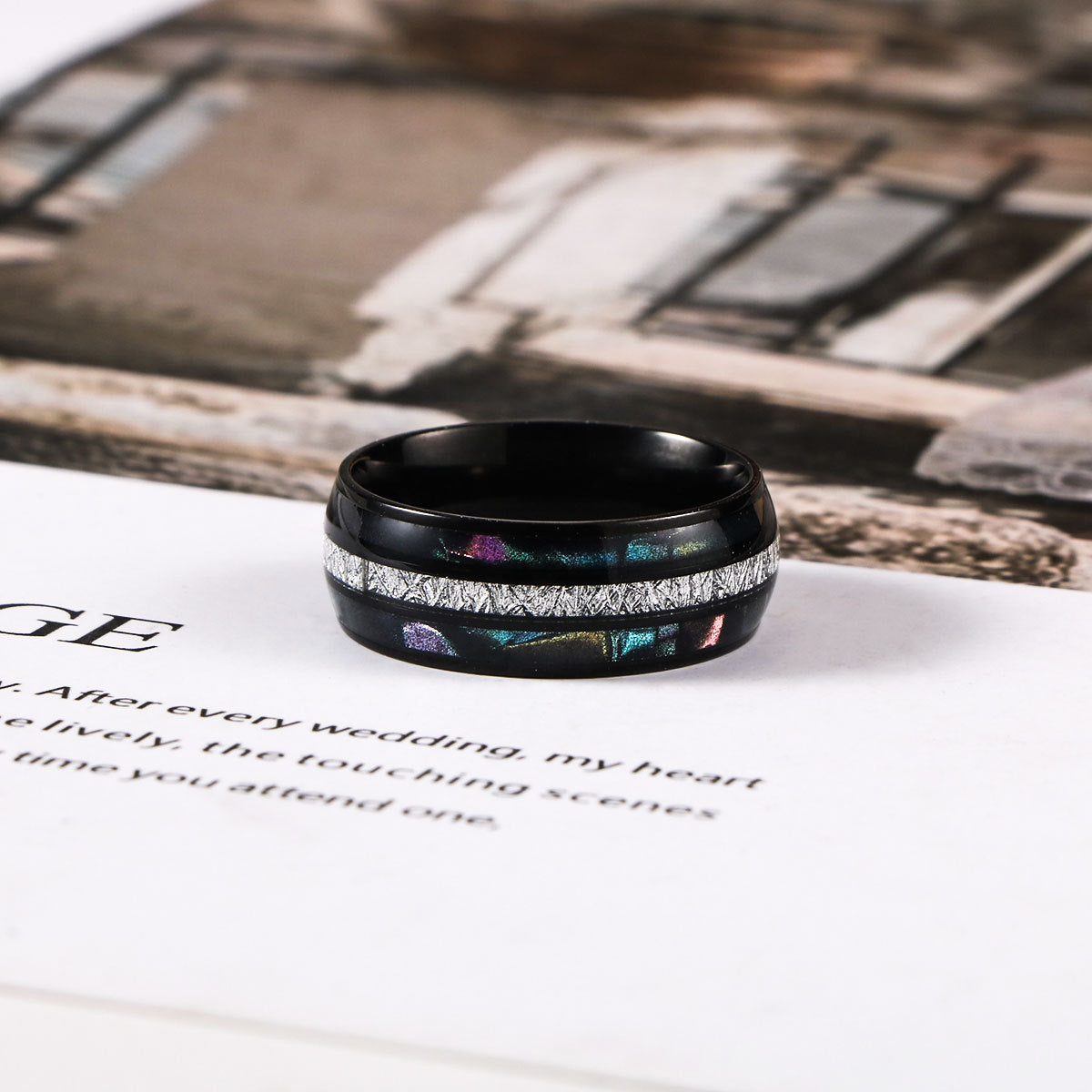 Stainless Steel Ring – Colorful Imitation Shell Electroplated Men's Ring – Literary