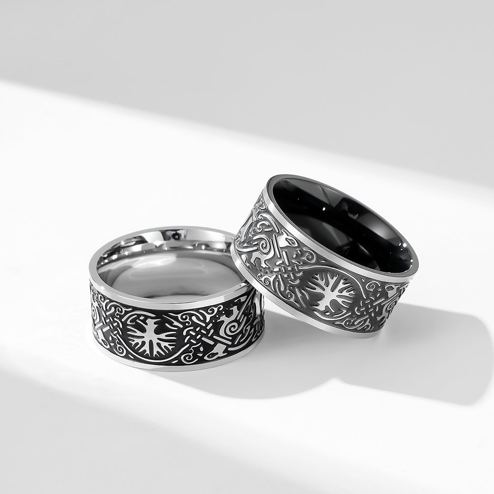 Planderful Titanium Steel Viking Ring Tree Of Life Odin Raven Celtic Knot Index Finger For Men