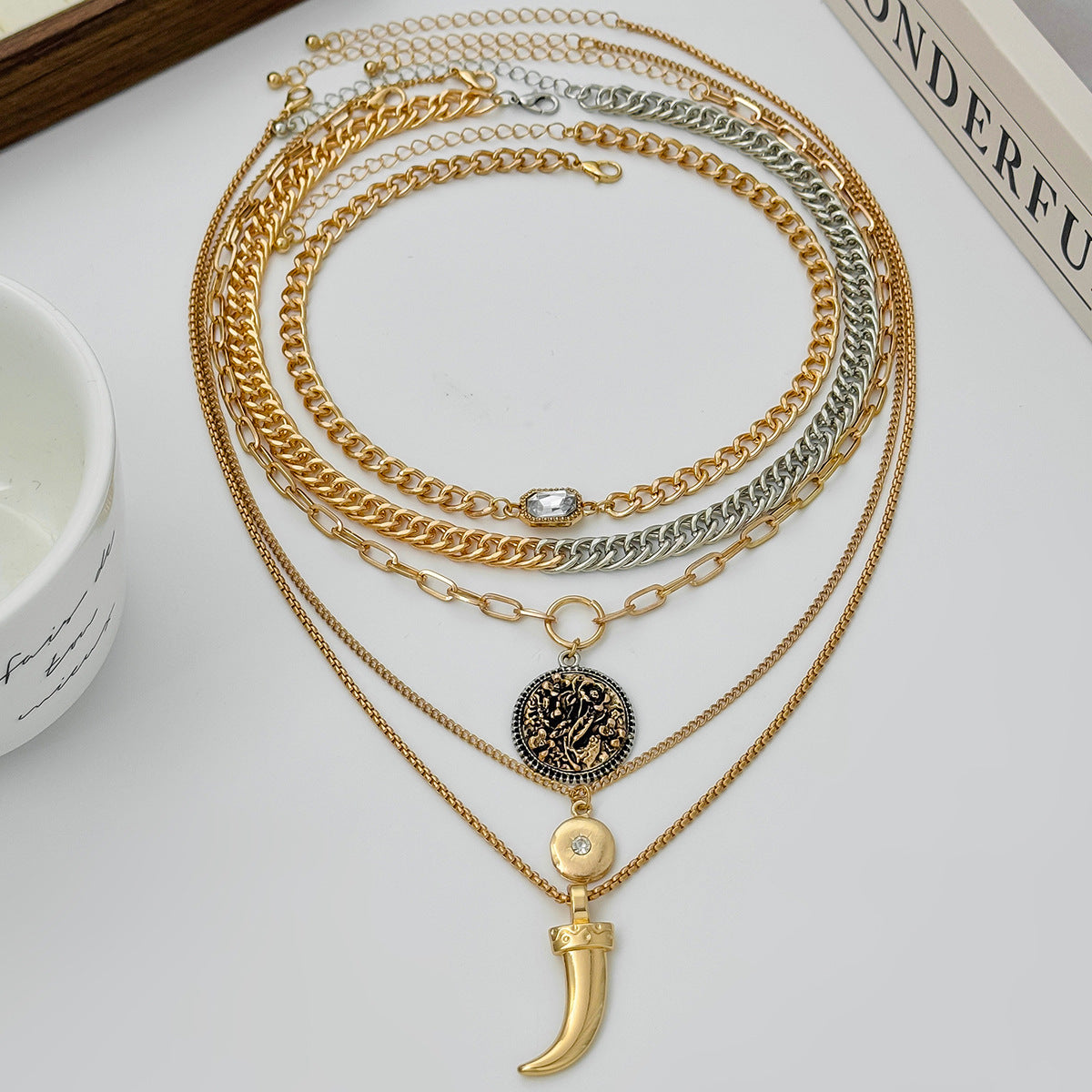 Star & Heart Mixed-Color Layered Necklace