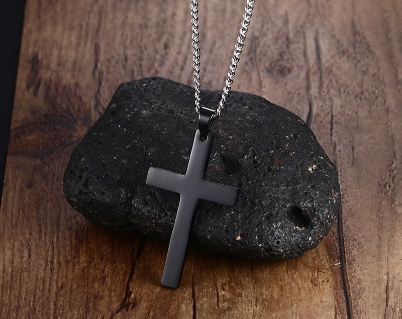 Stainless Steel Cross Pendant Gold Sweater Necklace Men