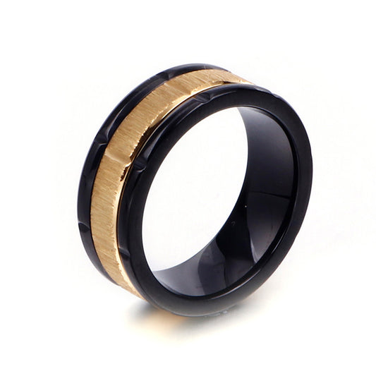 Stylish Two-Tone Black and Gold Titanium Steel Rings for Men and Women - Personalized Brushed Finish, Factory Direct Sales