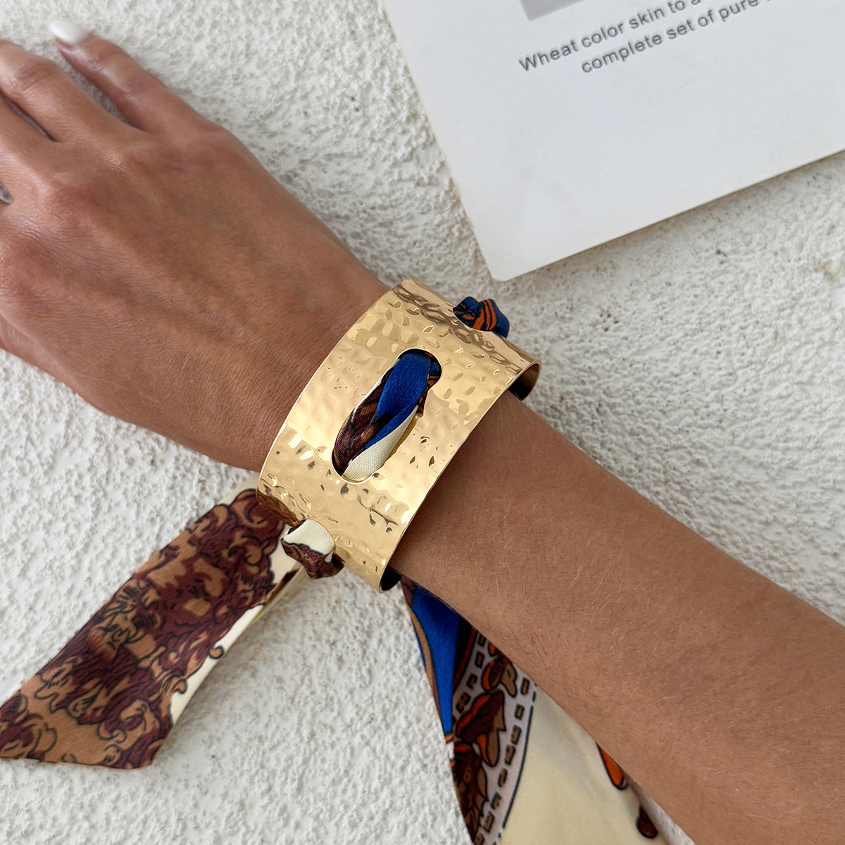 Planderful Collection Vienna Verve Bracelet For Women Hammer Pattern Wide Surface Opening Leopard Print Silk Scarf