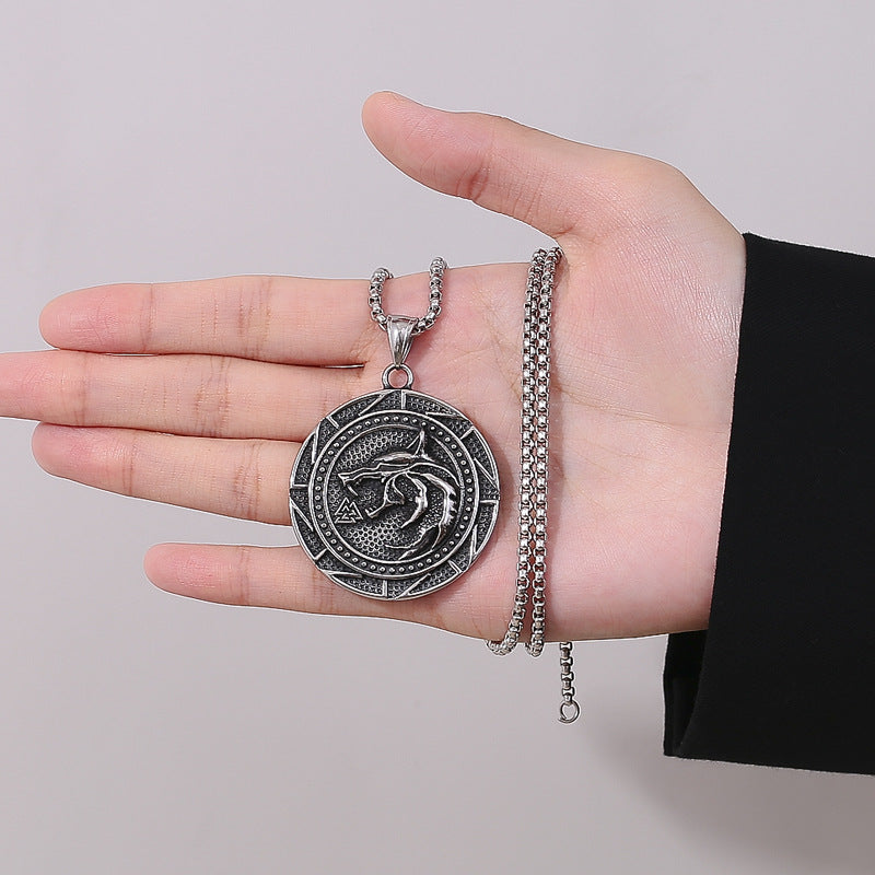 Steel Necklace – Statement Viking Wolf Head Pendant For Men Everyday Wear Planderful