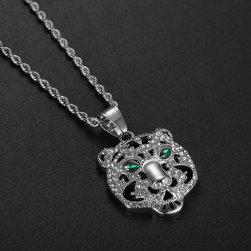 Planderful Premium Hip Hop Necklace Titanium Gold Plated Zircon Tiger Head Pendant For Hip Hop Fans