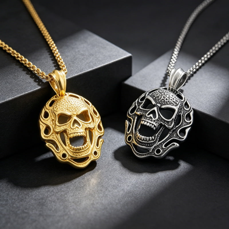 Halloween Ghost Mask Punk Style Skull Stainless Steel Men's Pendant Necklace