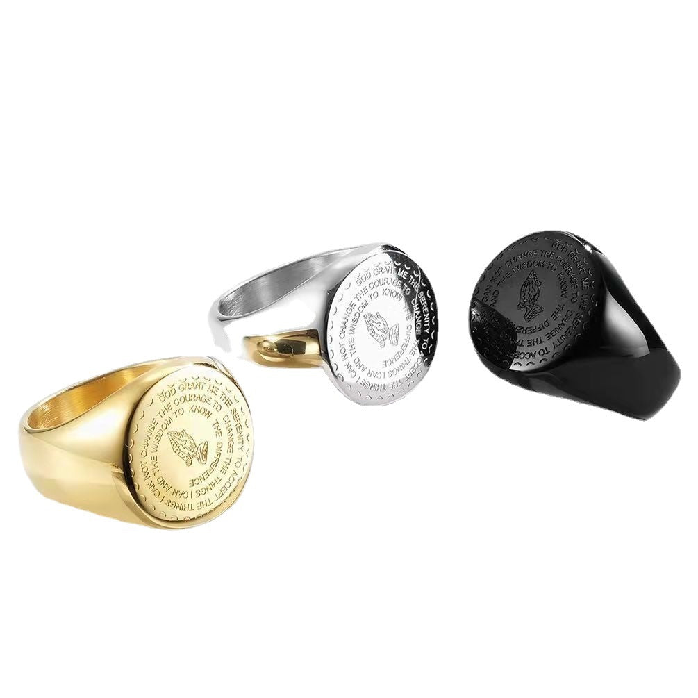 European and American Retro Prayer Hands Titanium Steel Rings for Men