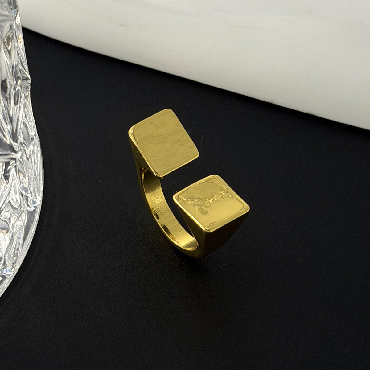 Planderful Vienna Verve Bold Geometric Resin Stone Square Ring for Women Large Wide Surface Statement Jewelry