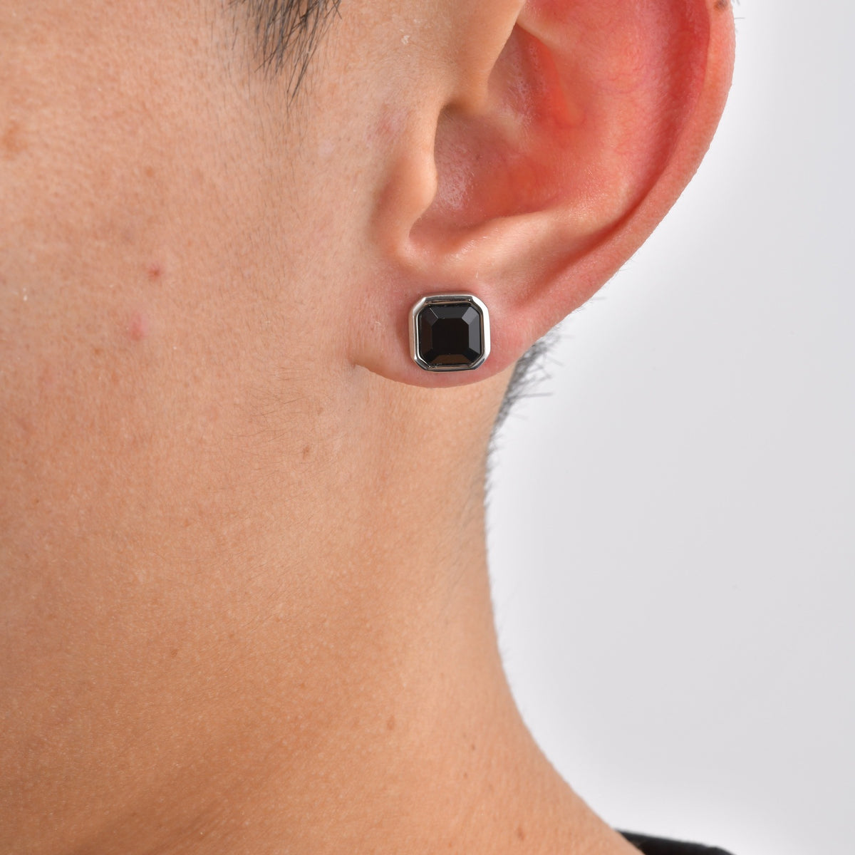 Black Stone Square Single Stud Earring