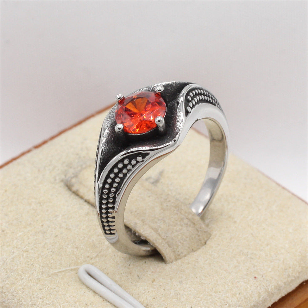 Planderful Everyday Genie Unisex Titanium Steel Ring with Zircon Inlay Personalized Retro European American Style