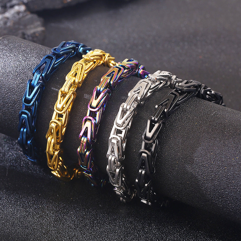 Rock Hip-Hop Emperor Chain, Street V-Shaped Woven Men's Titanium Steel Necklace Bracelet