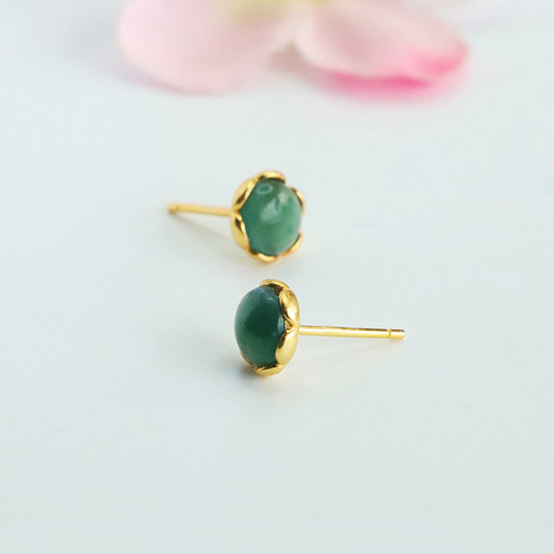 Blue-Water Jadeite Bud 925 Silver Stud Earrings