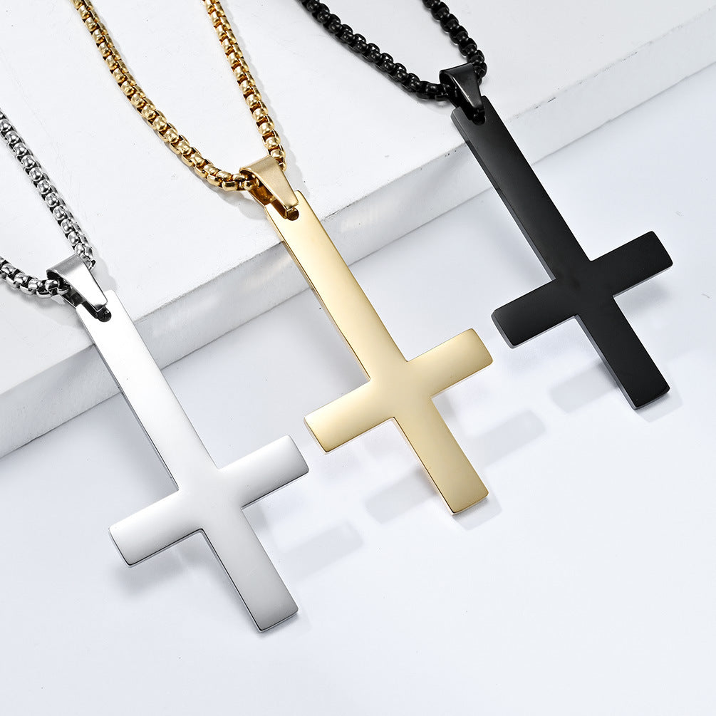 Cross-Border E-Commerce Jewelry Supply Titanium Steel Inverted Cross Necklace for Men