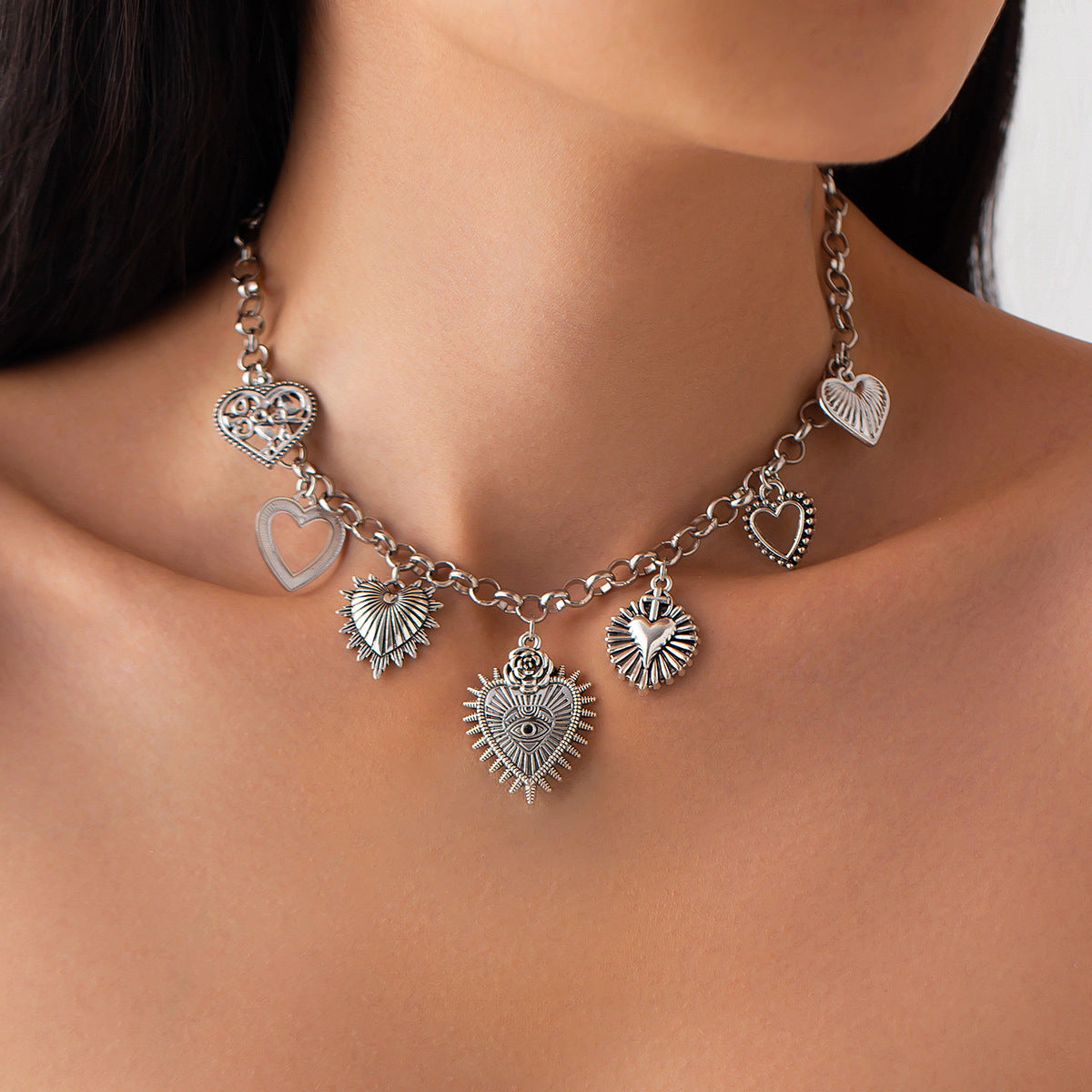 European and American necklace cross-border ins multi-love heart-shaped pendant jewelry, simple and personalized micro-inlaid cherry necklace