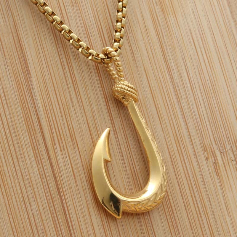 Personalized Titanium Steel Fish Hook Pendant Necklace for Men - Retro Punk Style Marine Design