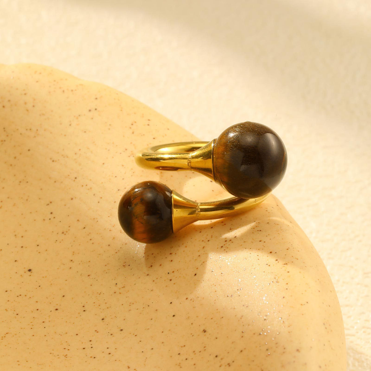 Titanium Steel – Hot-Selling Women's Stainless Steel Gold-Plated Natural Tiger's Eye Open Ring