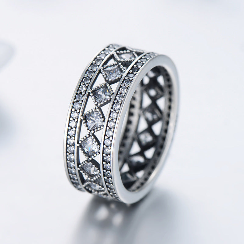 Retro European Style Sterling Silver Zircon Ring - Fashion Accessory