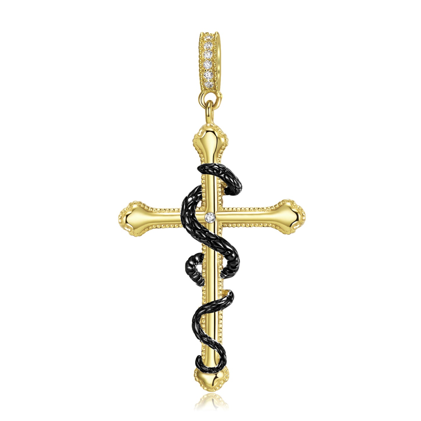 Black Snake Golden Cross Pendant Silver Necklace