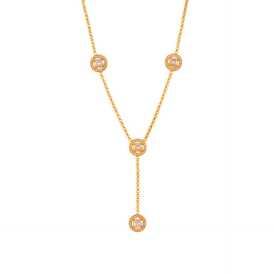 Stylish Titanium Steel Necklace with Hollowed Round Plaques and Zircon Inlay