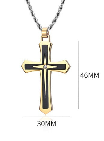Planderful Titanium Steel Double Cross Hip Hop Necklace For Men Durable Stainless Steel Jewelry
