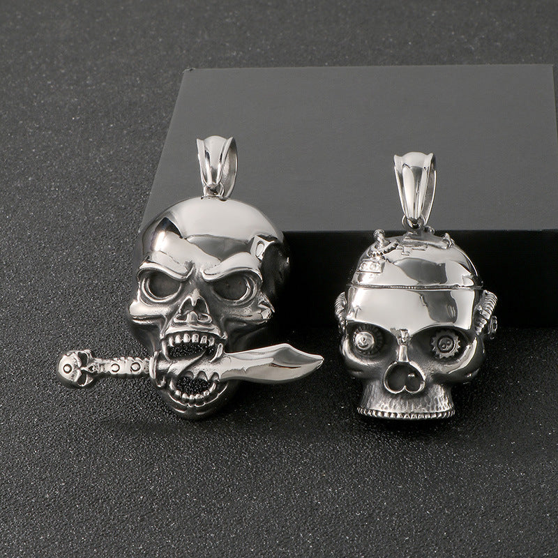 Planderful Skull Pendant Men Mechanical Pirate Necklace