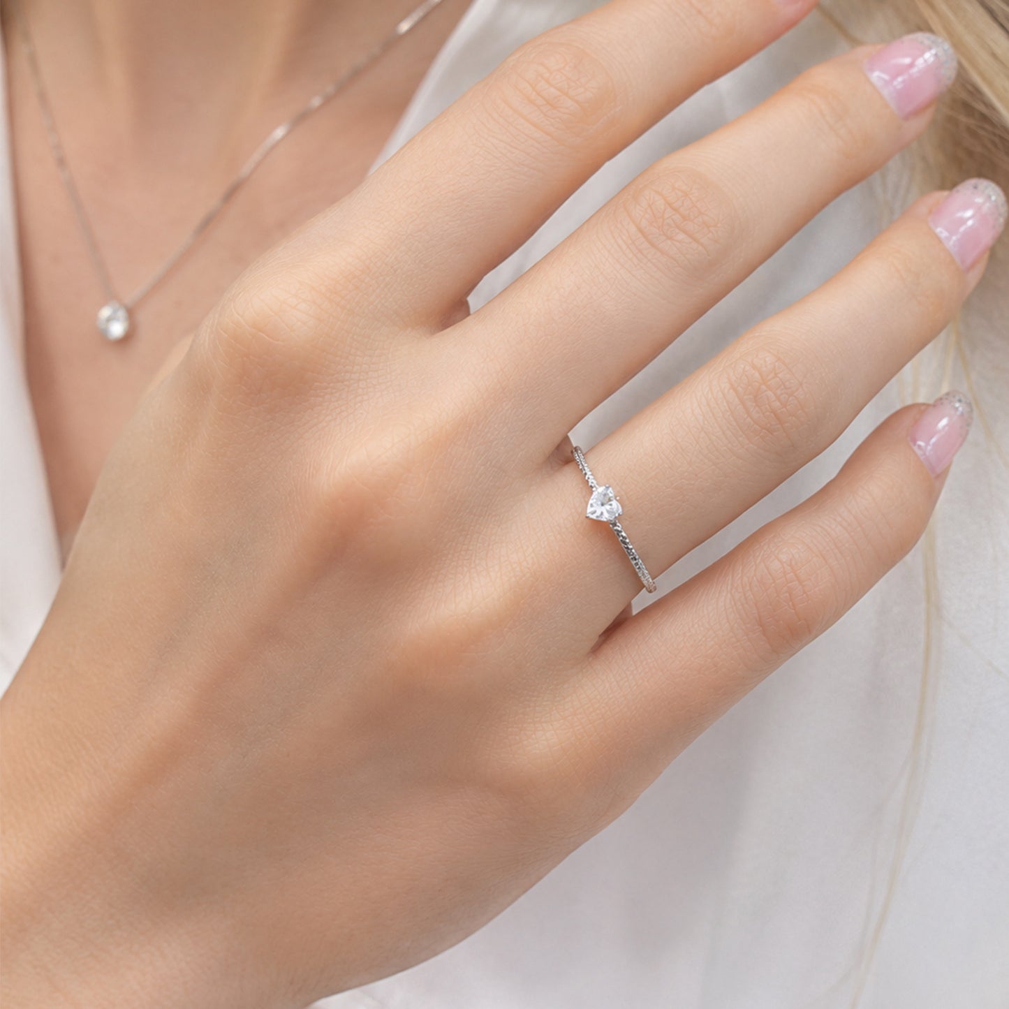 Planderful Hammer Texture Zircon Open Ring Stainless Steel Ring Adjustable Unisex Luxury Jewelry