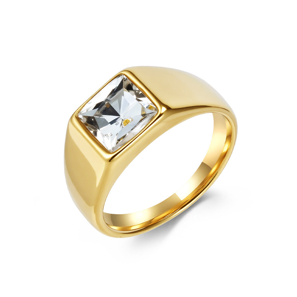 Planderful Stainless Steel Zircon Ring Inlaid Red Zircon Retro Kropunk For Men Unisex