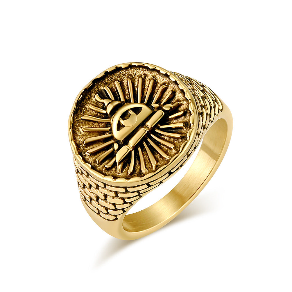 Planderful Titanium Steel Ring For Men Vintage Egyptian Triangle Eye Of God Domineering Style