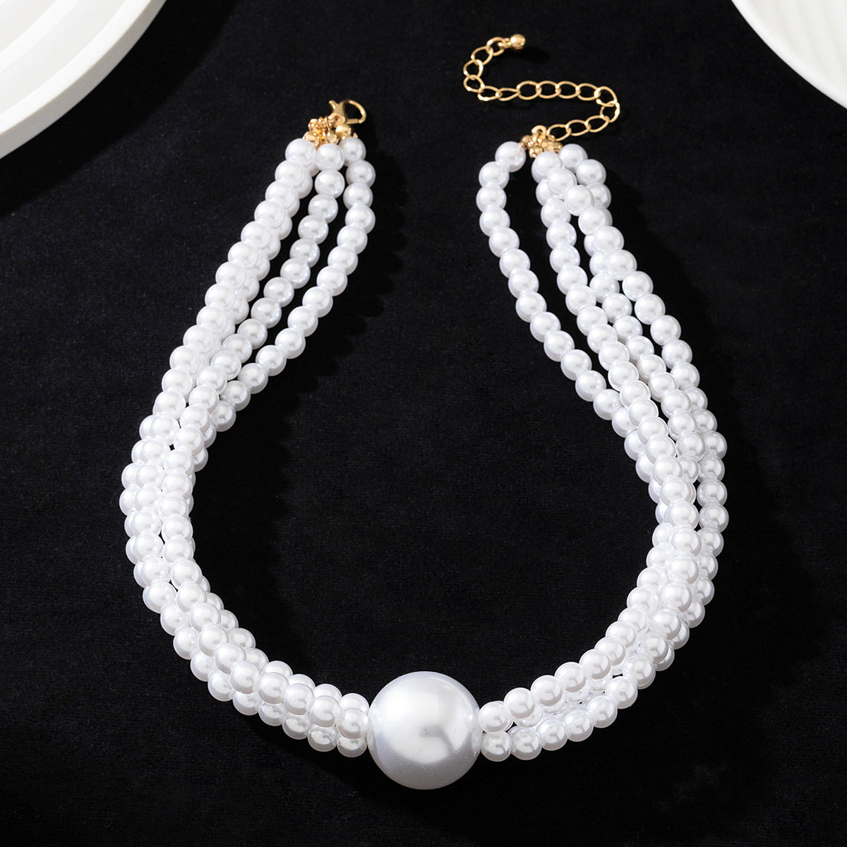 Planderful Vienna Verve Necklace – Elegant Three Layers of Imitation Pearls
