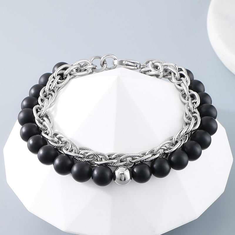 Planderful Black Agate Steel Ball Bracelet Retro Twist Men