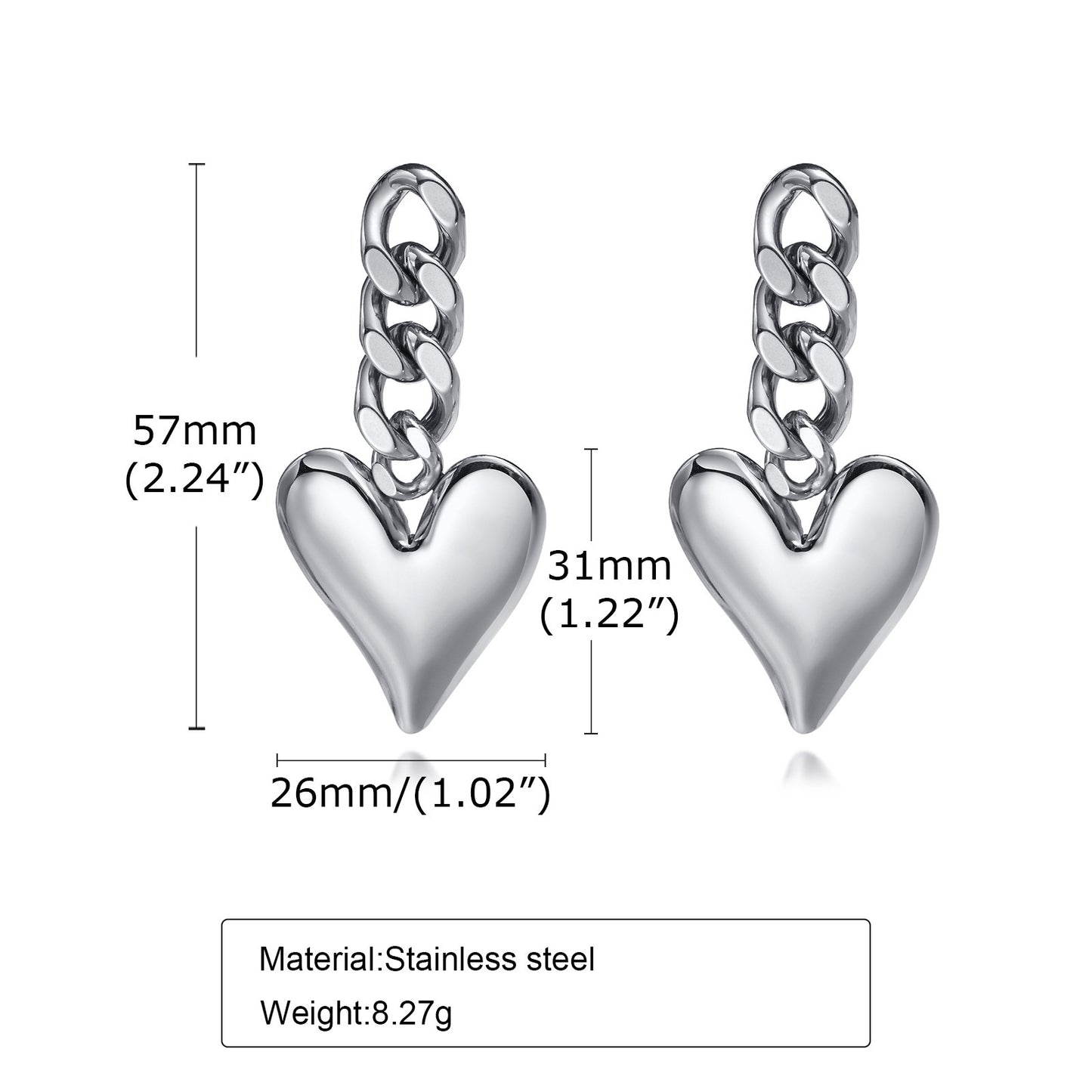 Love Chain Earrings Geometric Metal Heart Earrings Wholesale