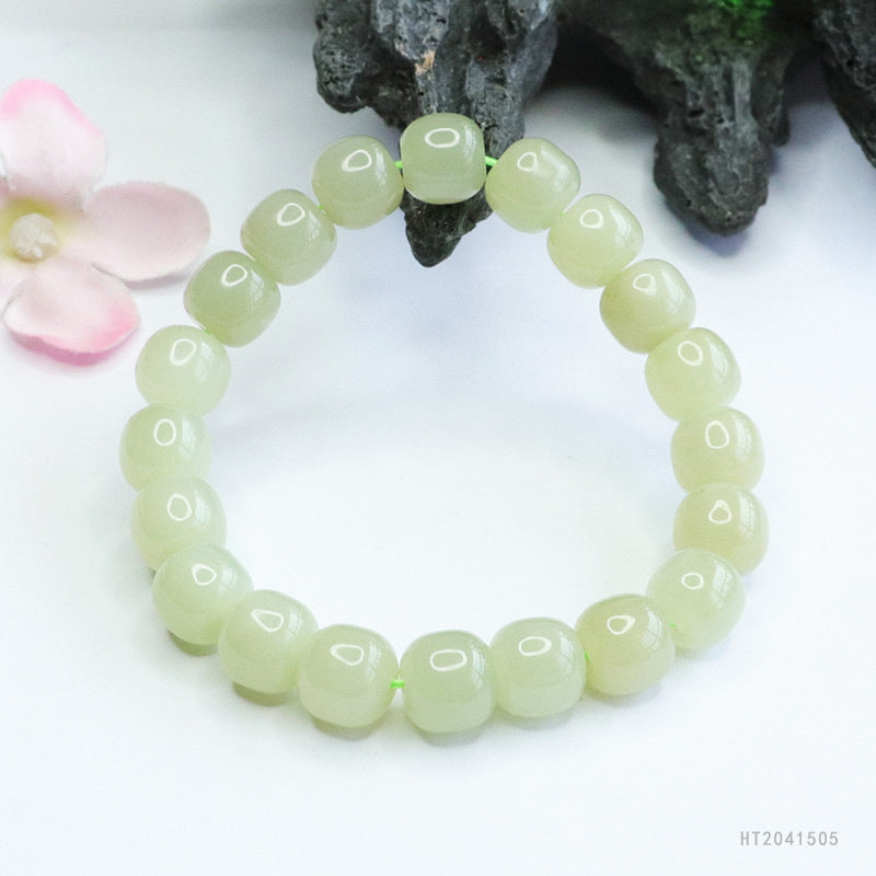 Hetian Jade Qingshui Barrel Bead Bracelet