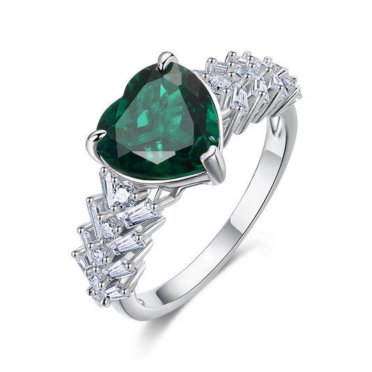 Planderful Jewelry Lab Grown Gemstone Ring In Sterling Silver With Heart Shape Coloured Gemstone