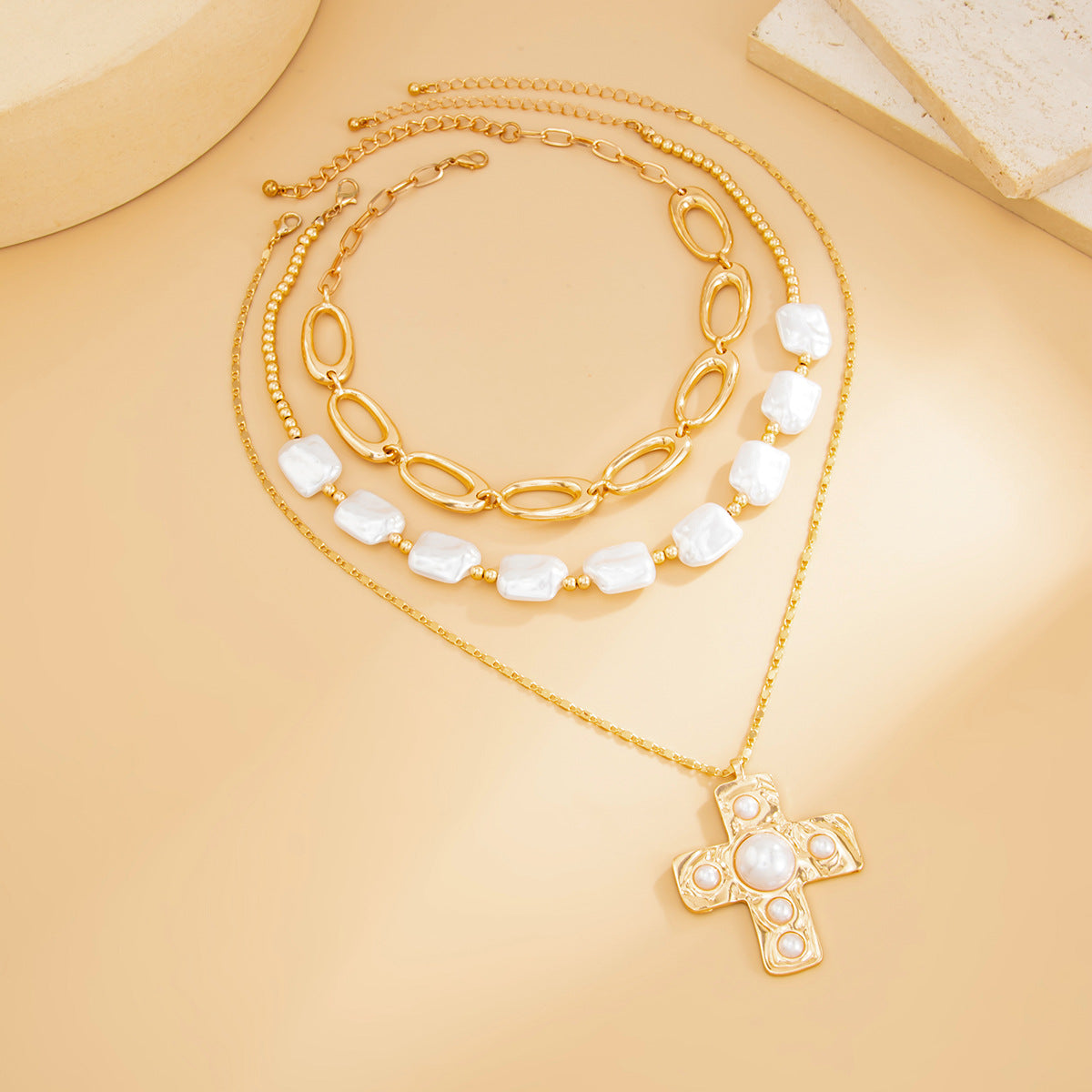 Punk Cross Pearl O-Link Necklace Collection