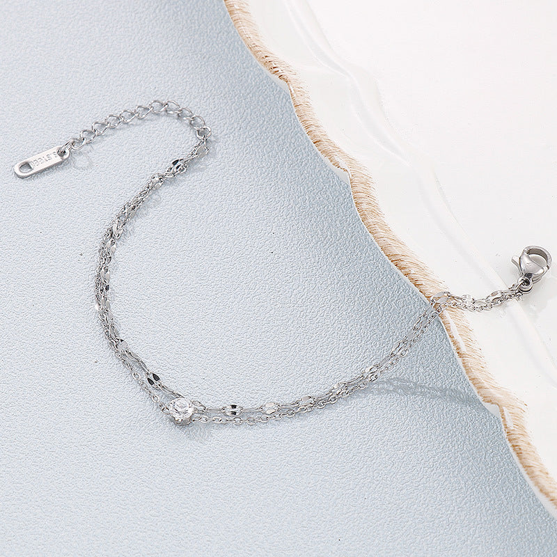 Double-Layer Stainless Steel Women's Bracelet – Commuting Zircon For Girlfriend