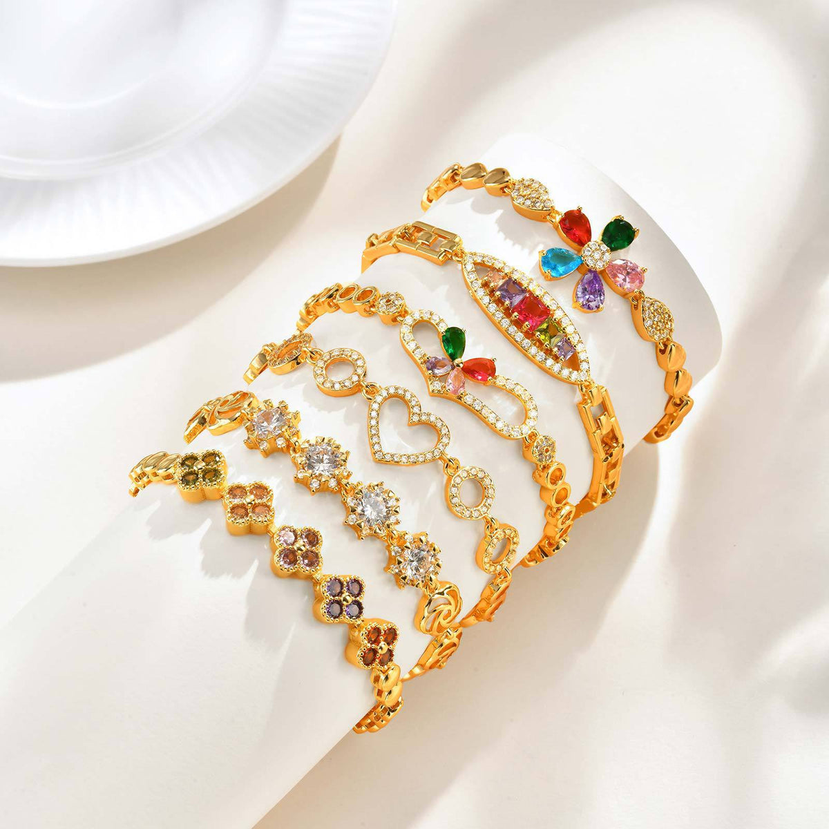 Heart Flower Rose Zircon Copper Bracelet