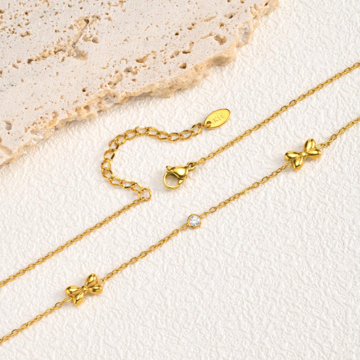 Style Stainless Steel Flat Cross Chain Bow Zircon Exquisite Women's Collarbone Chain Necklace