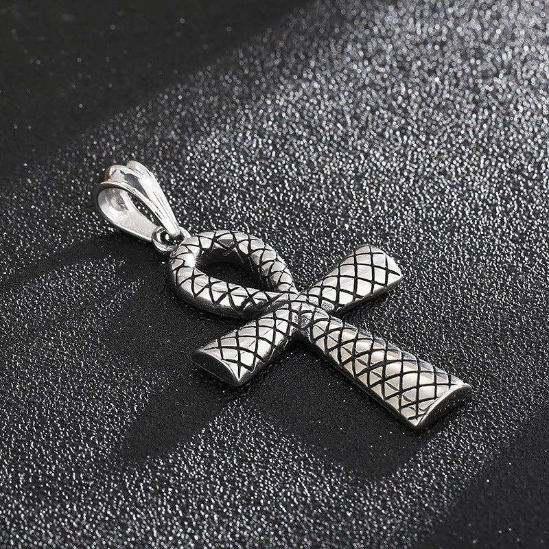 Retro Men's Punk Style Snake Pattern Cross Pendant in Titanium Steel