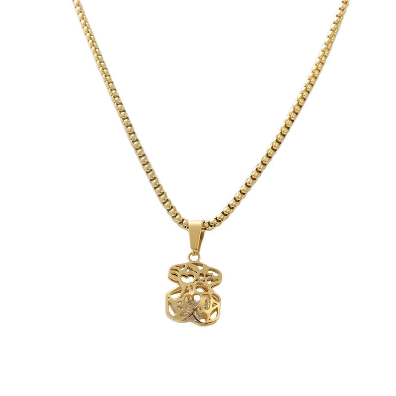 Titanium Steel Bear Pendant Necklace for Men - Personalized Retro Trendy Design