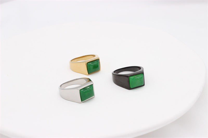 Planderful Green Stone Titanium Steel Ring For Men And Women Unisex Everyday Protection Statement