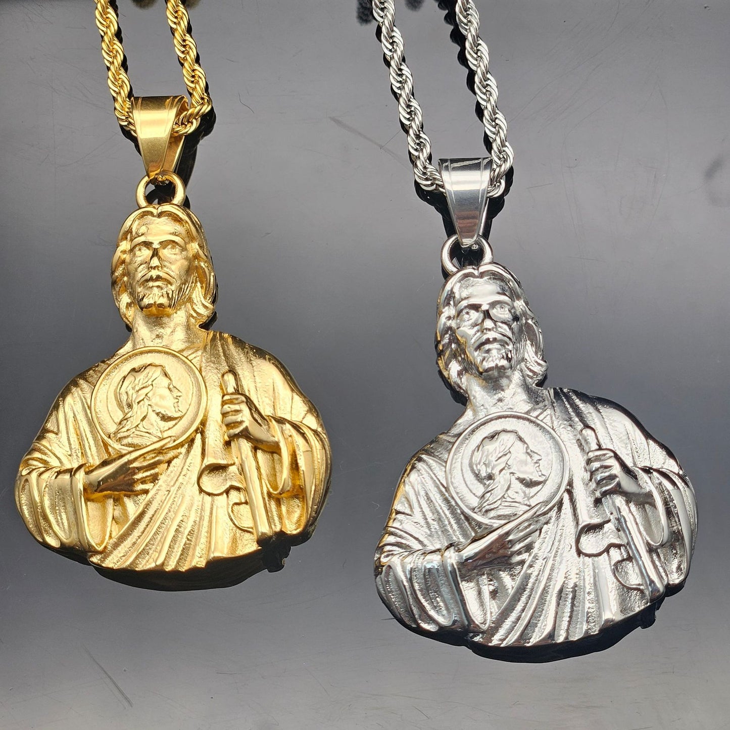 Planderful St Jude Bust Necklace Titanium Steel Unisex Protection Pendant Statement Jewelry