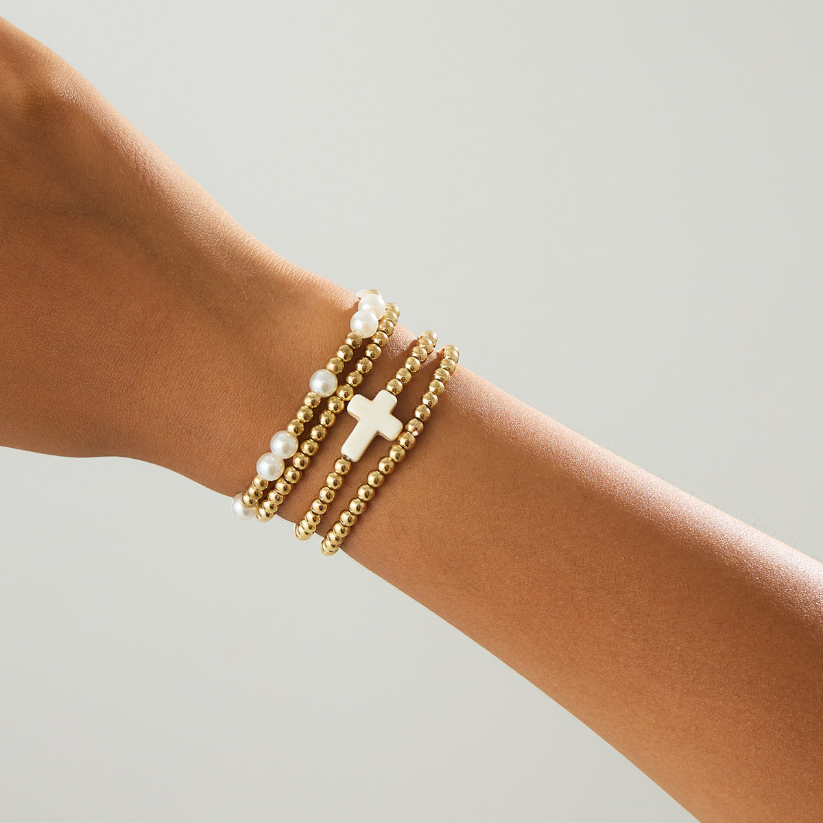 Planderful Vienna Verve Cross Beaded Elastic Bracelet Set For Women Retro Versatile Statement Jewelry